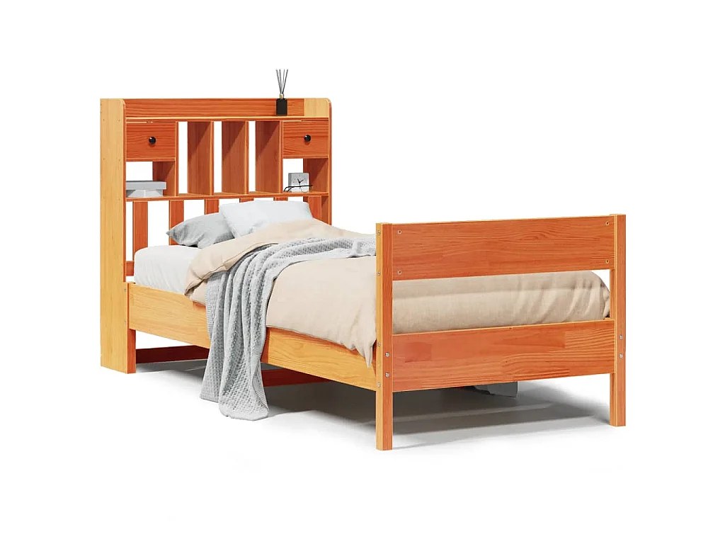 Lit bibliothèque sans matelas cire marron 75x190 cm pin massif