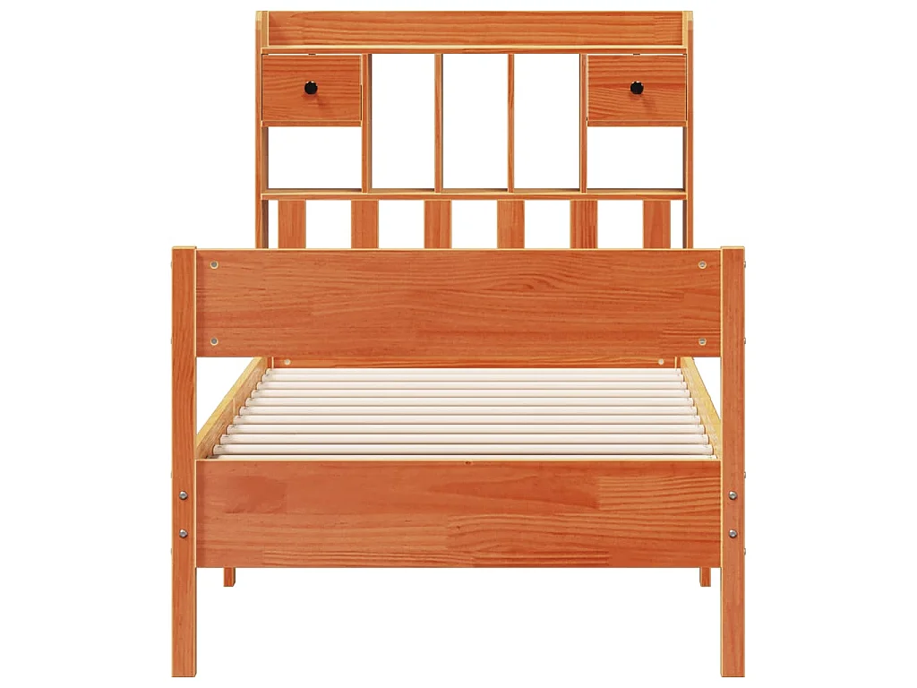 Lit bibliothèque sans matelas cire marron 75x190 cm pin massif