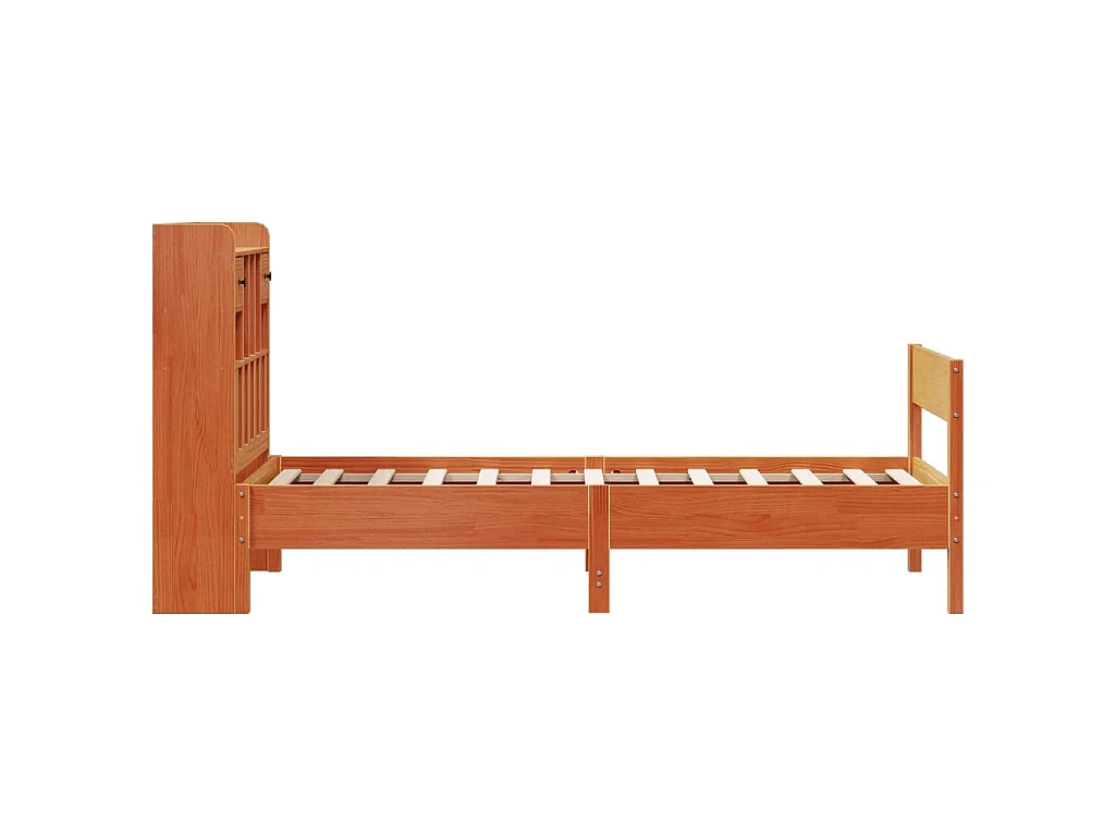 Lit bibliothèque sans matelas cire marron 75x190 cm pin massif