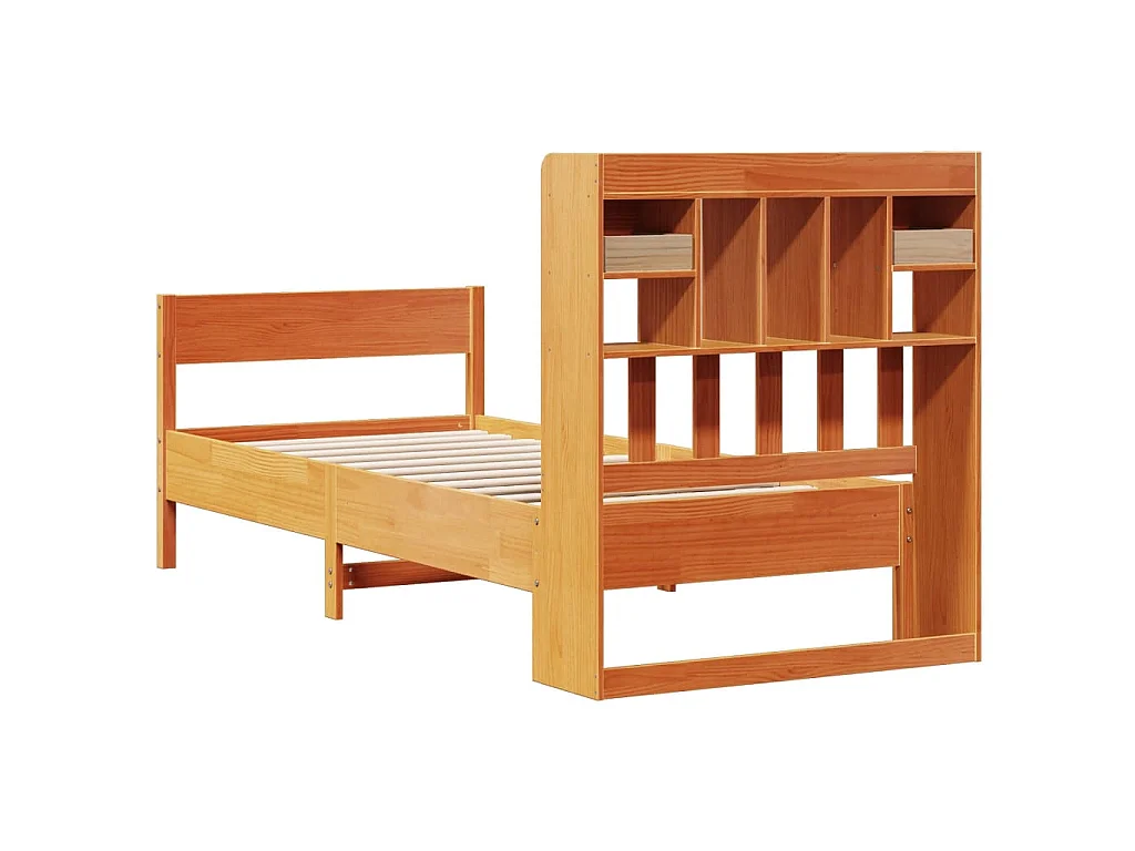 Lit bibliothèque sans matelas cire marron 75x190 cm pin massif