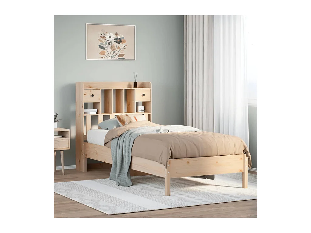 Lit bibliothèque sans matelas 90x200 cm bois de pin massif