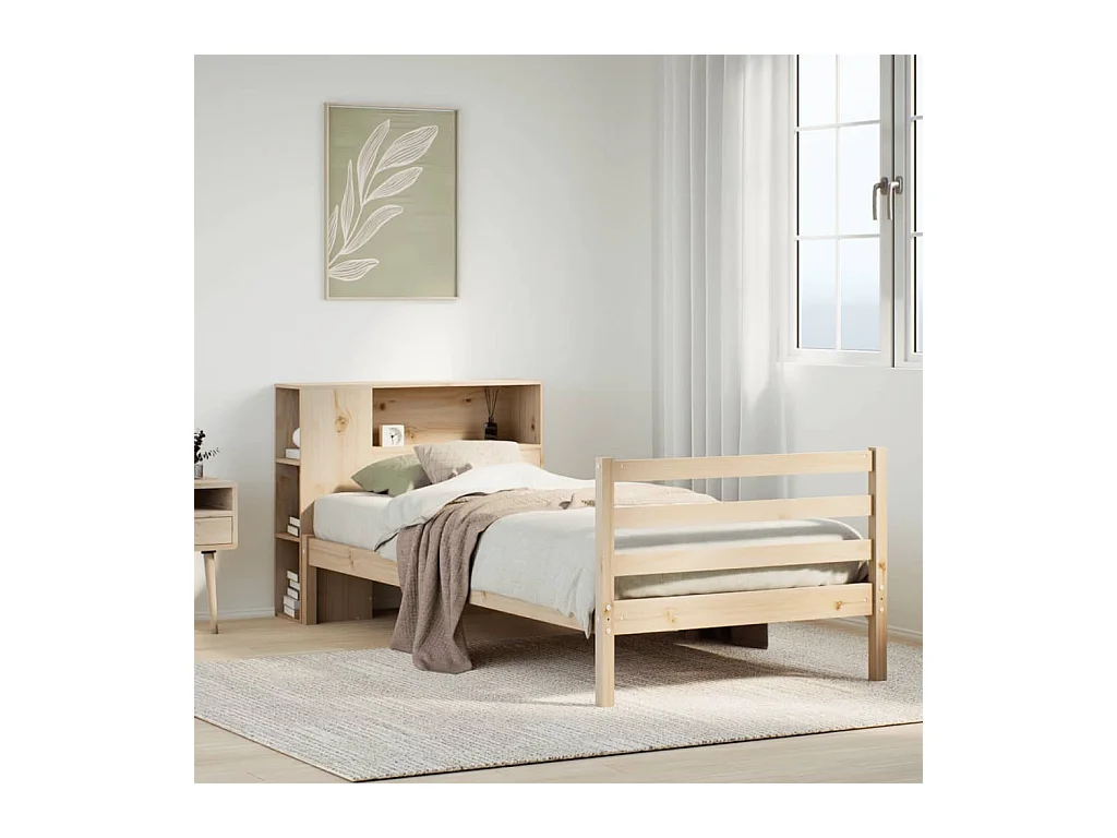 Massivholzbett mit Regal ohne Matratze 90x190 cm Kiefernholz