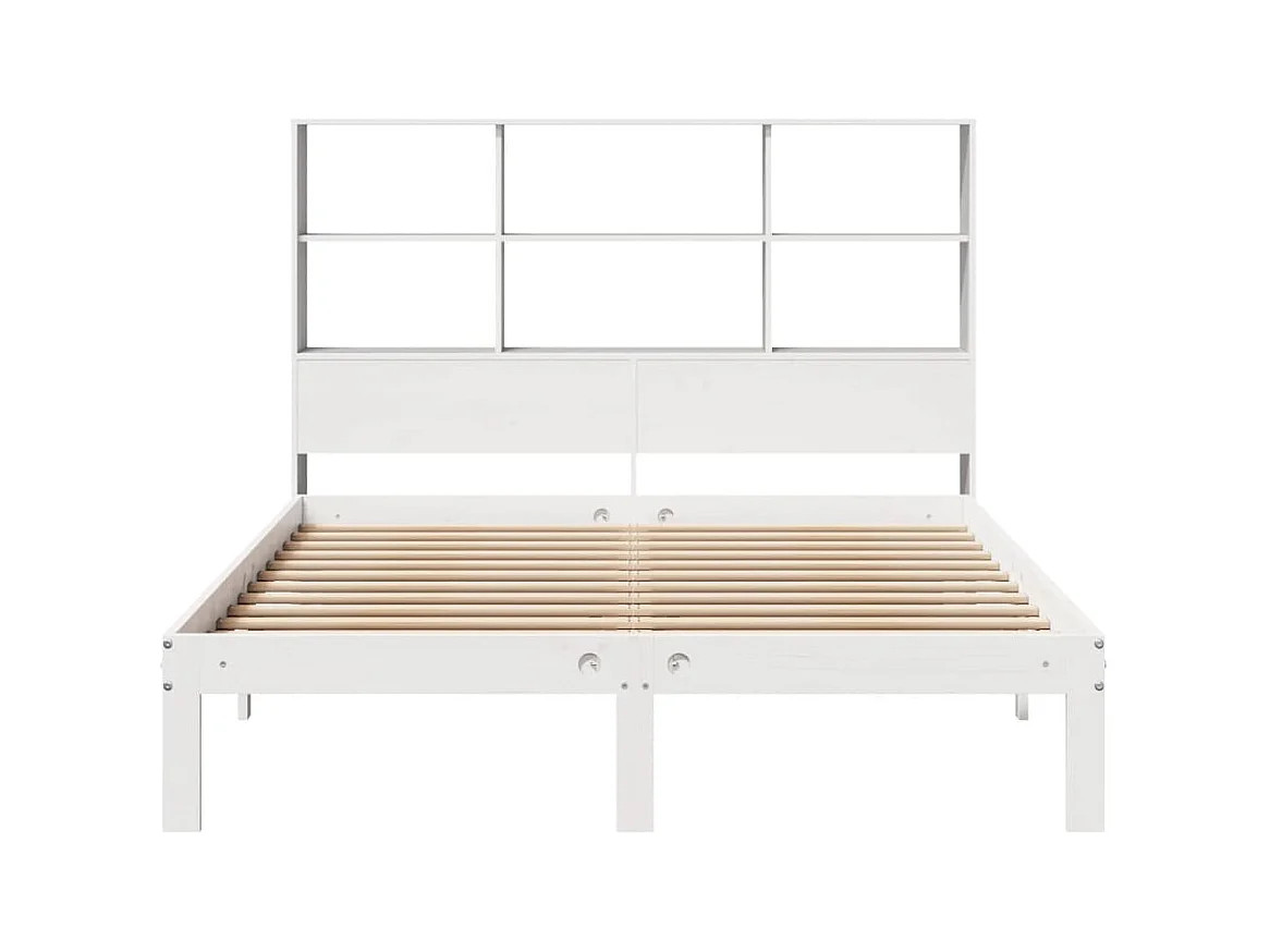 Lit bibliothèque sans matelas blanc 140x190 cm bois pin massif