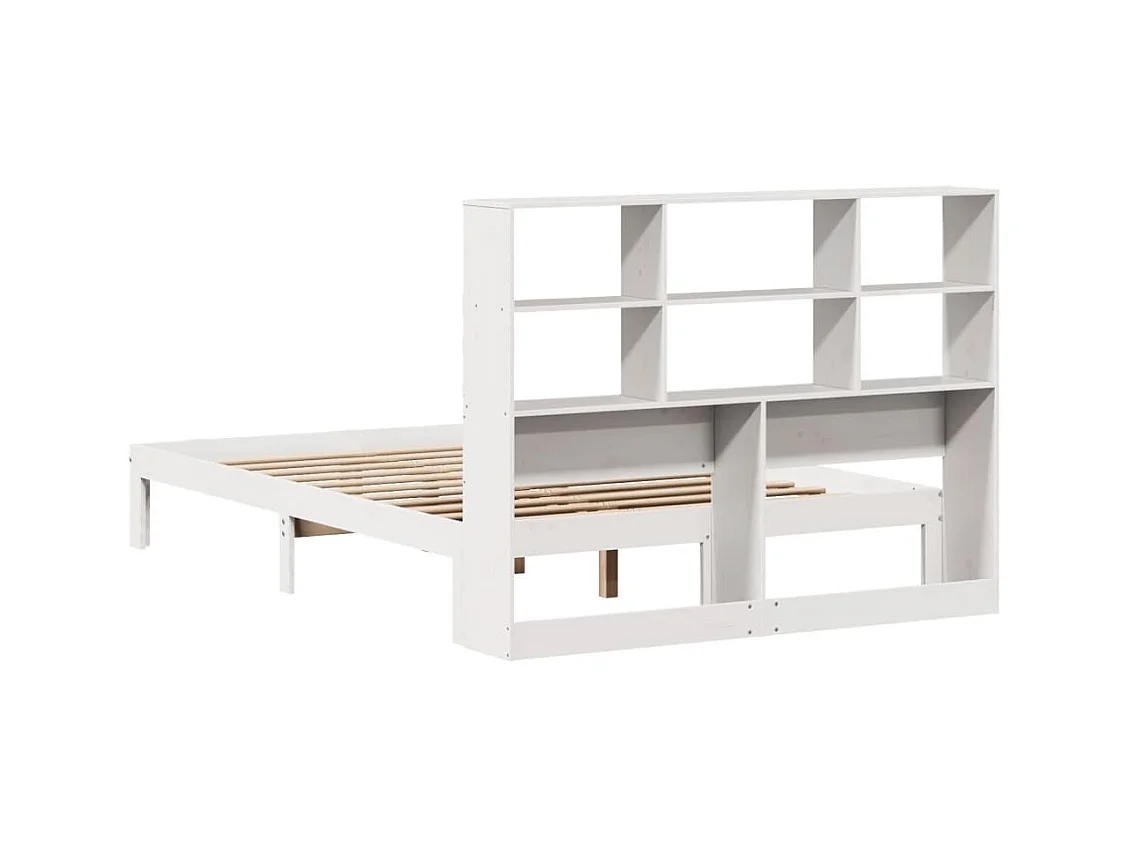 Lit bibliothèque sans matelas blanc 140x190 cm bois pin massif