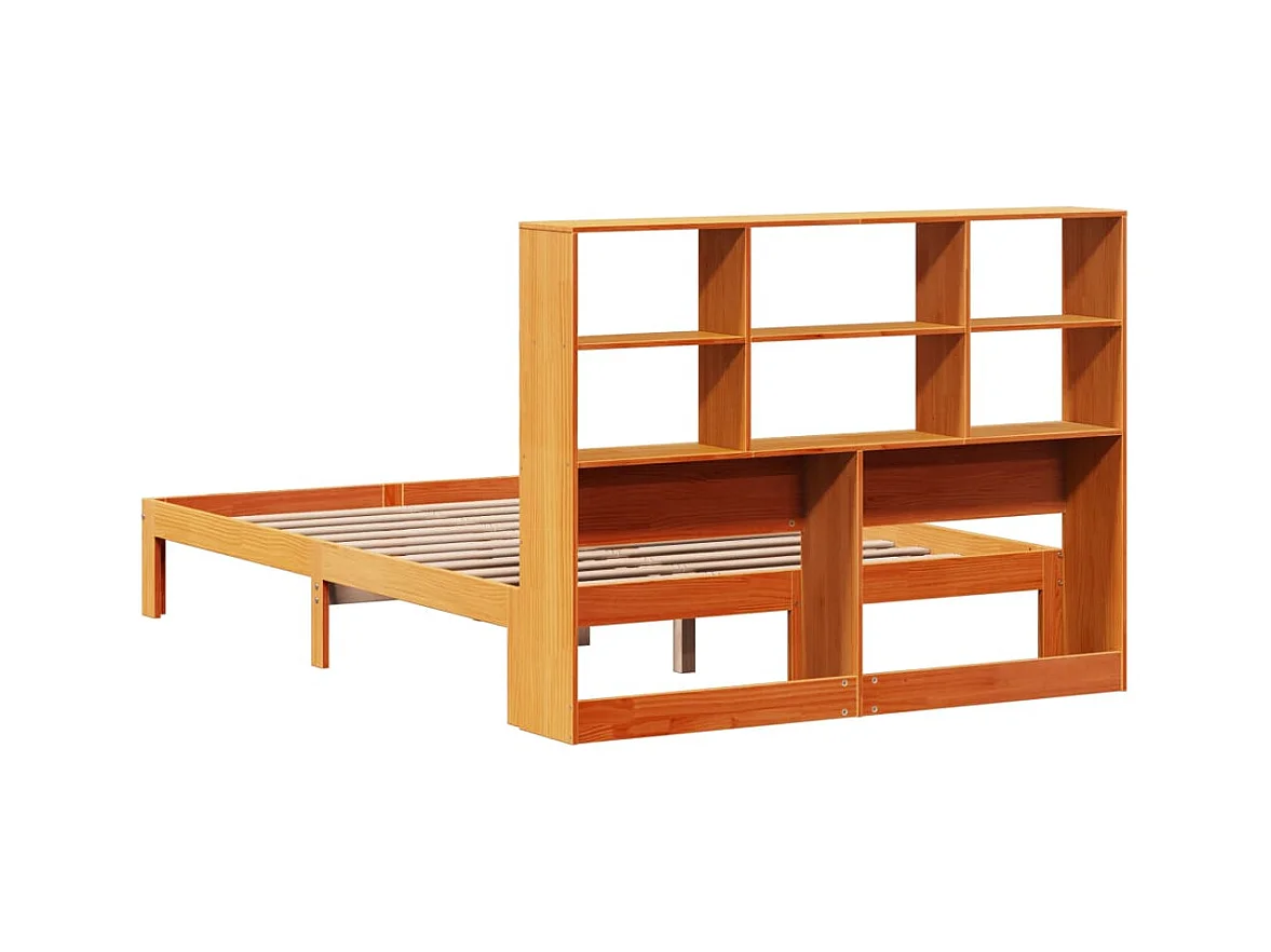 Lit bibliothèque sans matelas cire marron 120x200 cm pin massif