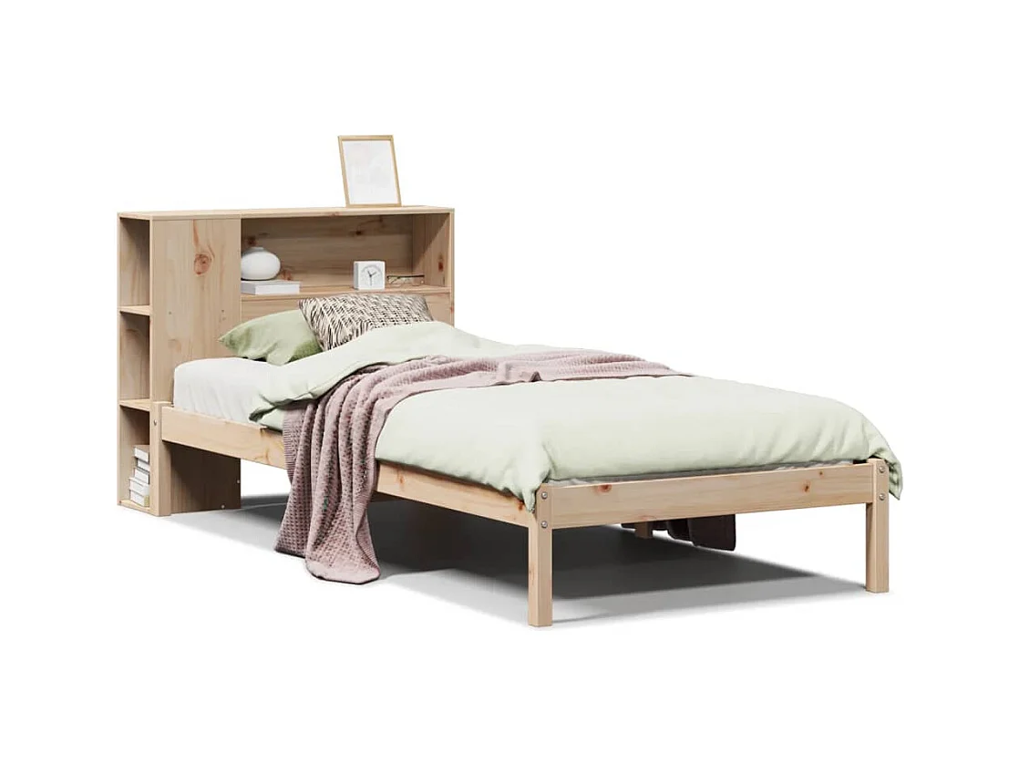 Bed met boekenkast zonder matras massief grenenhout 75x190 cm