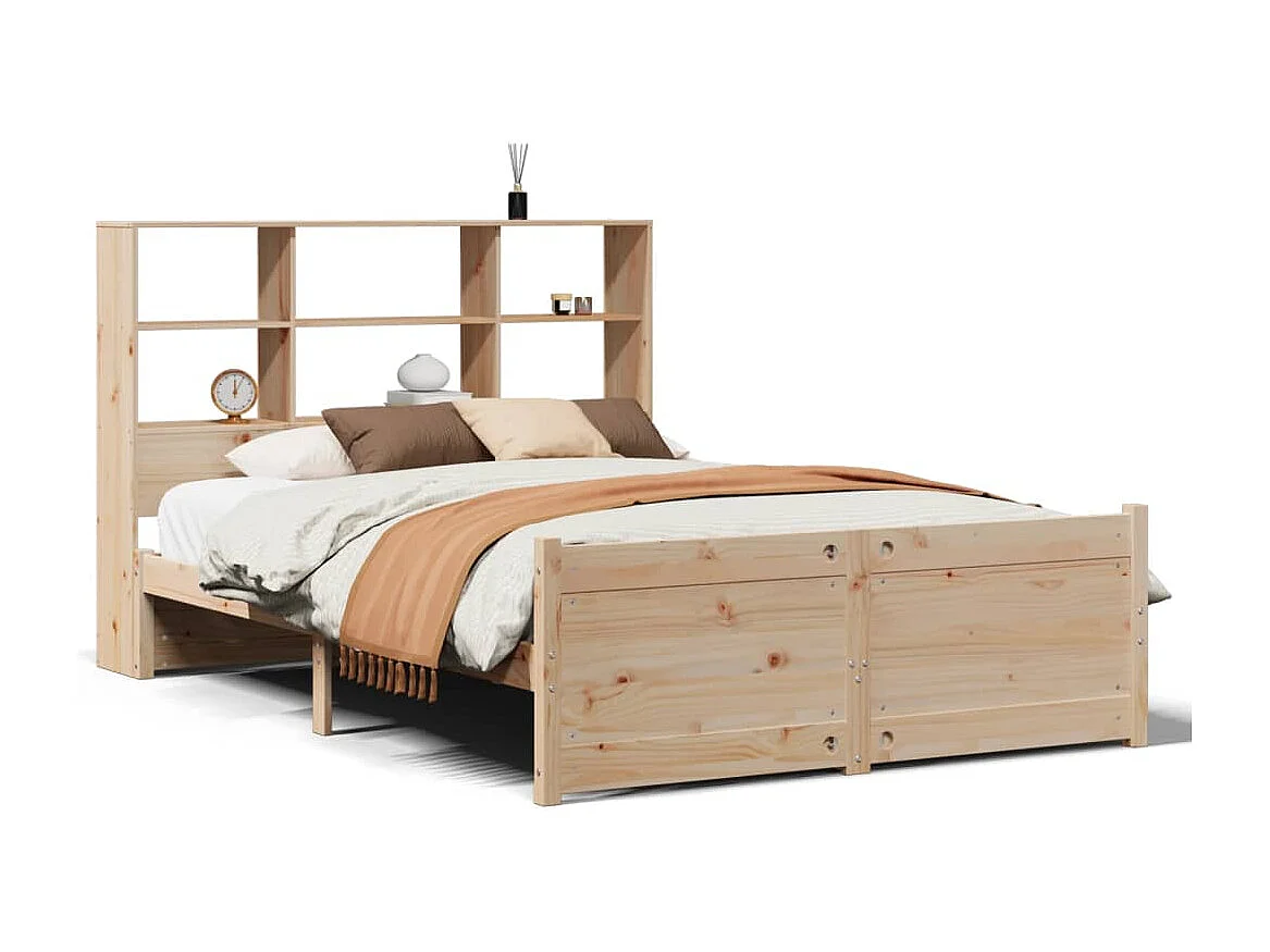 Lit bibliothèque sans matelas 135x190 cm bois de pin massif