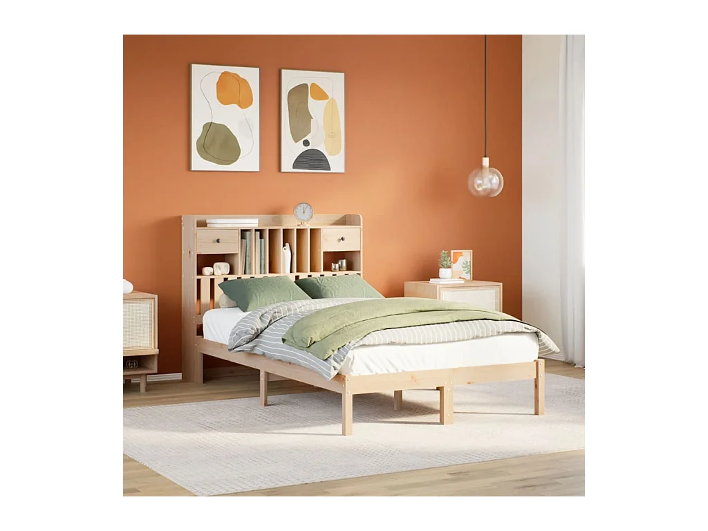 Massivholzbett mit Regal ohne Matratze 135x190 cm Kiefernholz