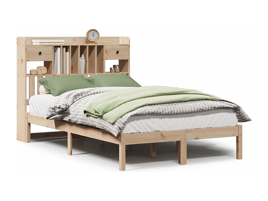 Massivholzbett mit Regal ohne Matratze 135x190 cm Kiefernholz