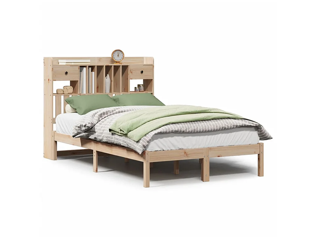Lit bibliothèque sans matelas 135x190 cm bois de pin massif