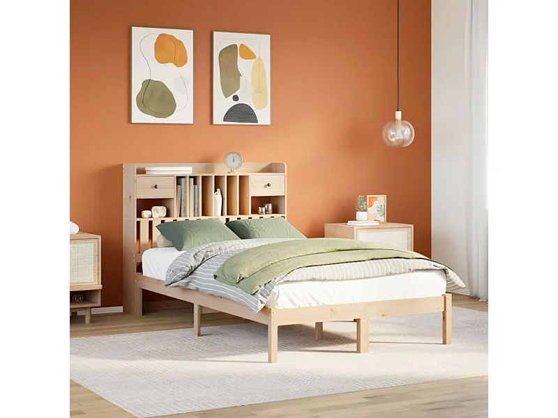 Massivholzbett mit Regal ohne Matratze 135x190 cm Kiefernholz