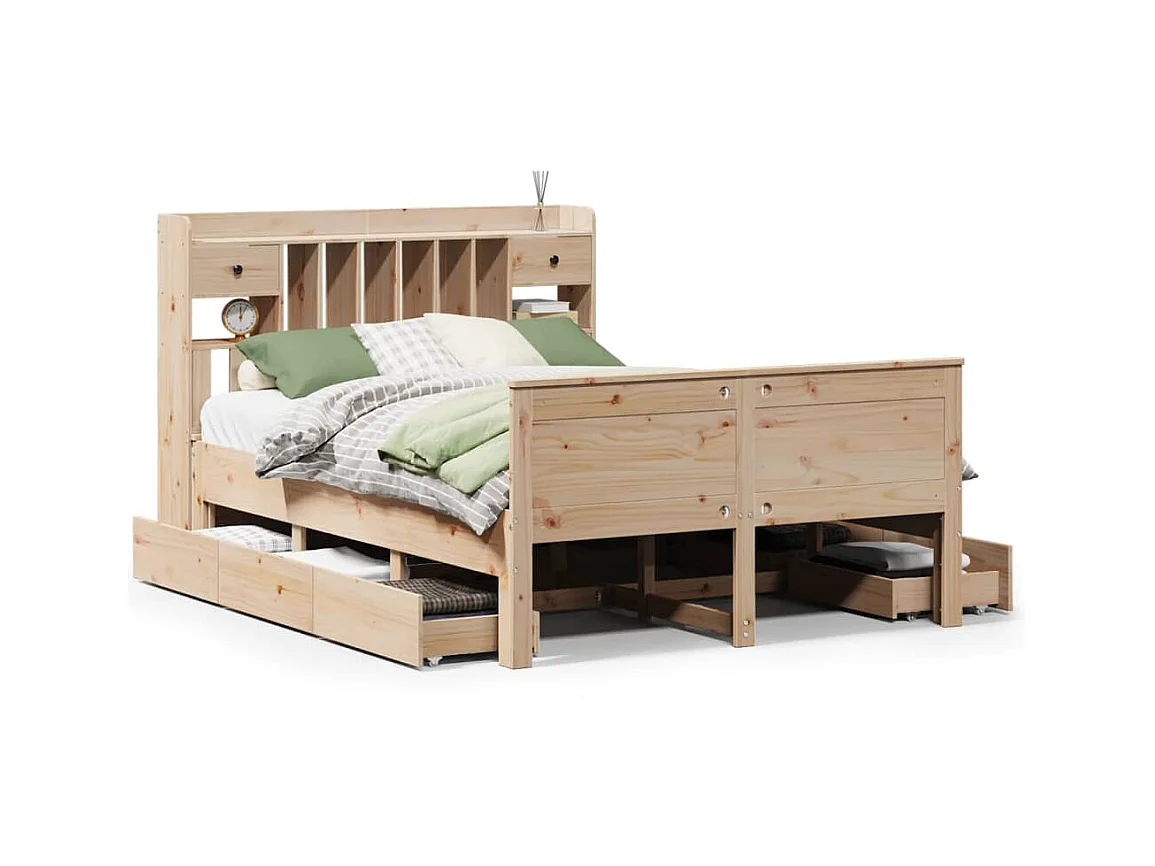 Lit bibliothèque sans matelas 160x200 cm bois massif de pin