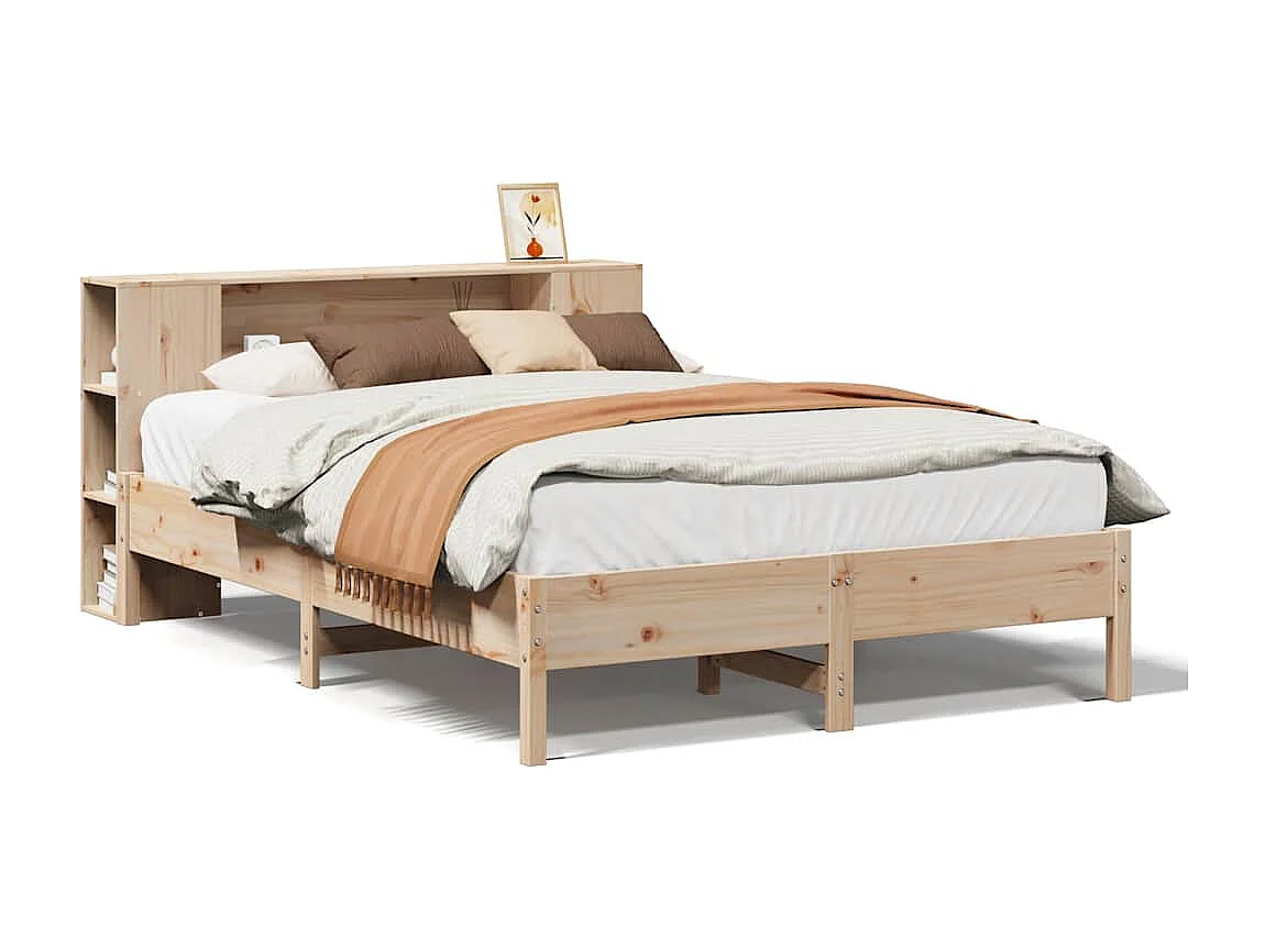 Massivholzbett mit Regal ohne Matratze 120x190 cm Kiefer