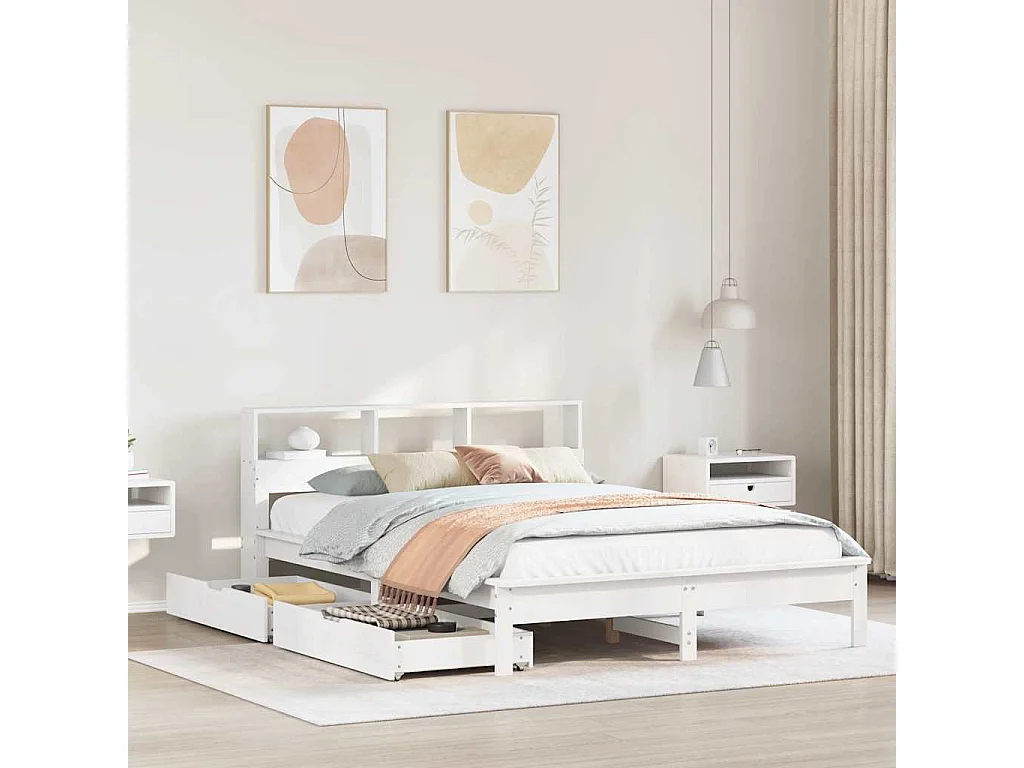 Cama com estante sem colchão 120x200 cm pinho maciço branco