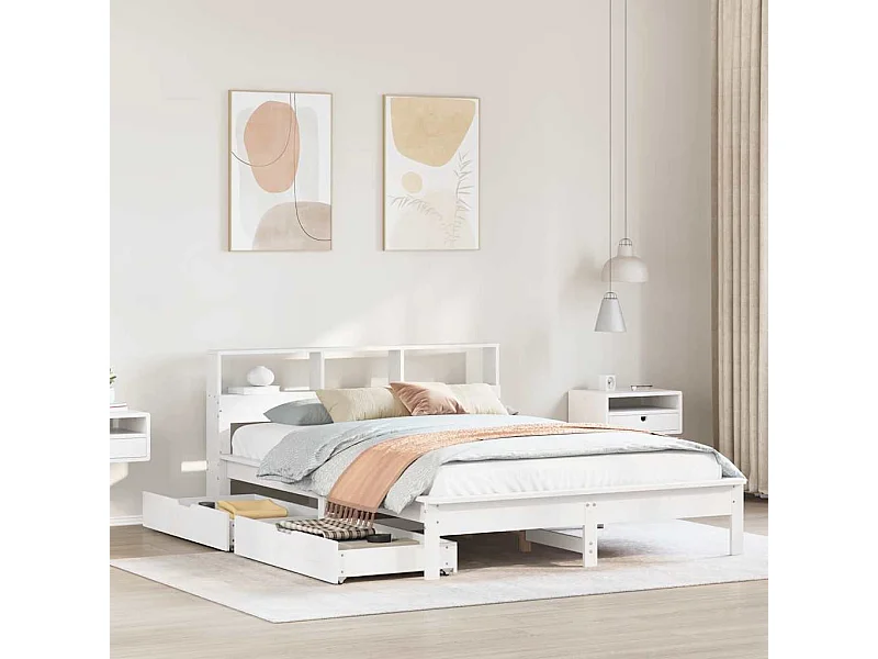 Cama com estante sem colchão 120x200 cm pinho maciço branco