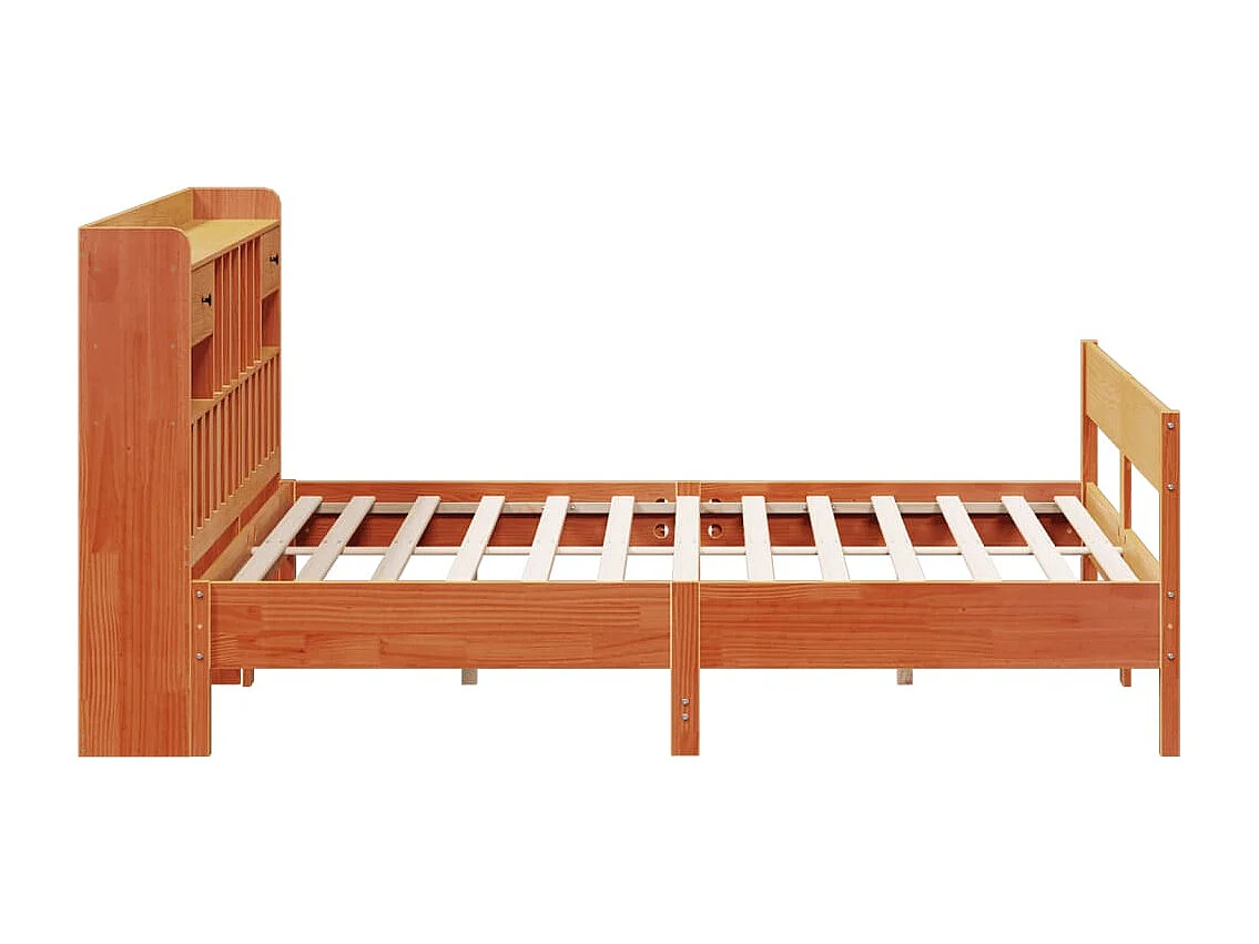 Massivholzbett mit Regal ohne Matratze Wachsbraun 200x200 cm