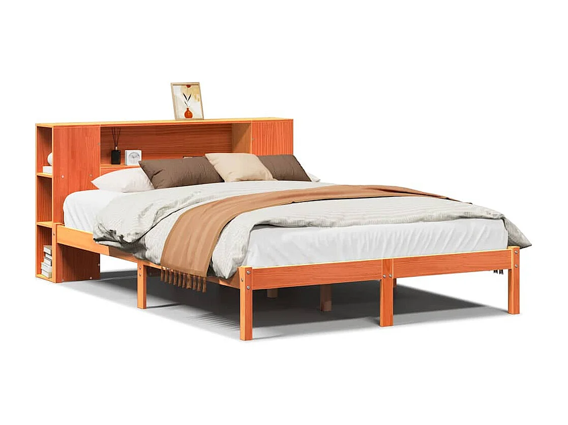 Letto Libreria senza Materasso Marrone Cera 140x200 cm in Pino