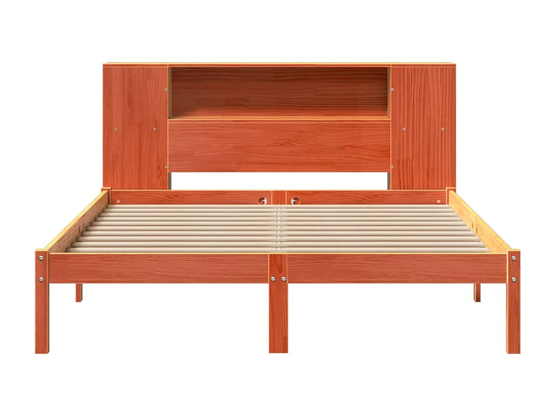 Letto Libreria senza Materasso Marrone Cera 140x200 cm in Pino