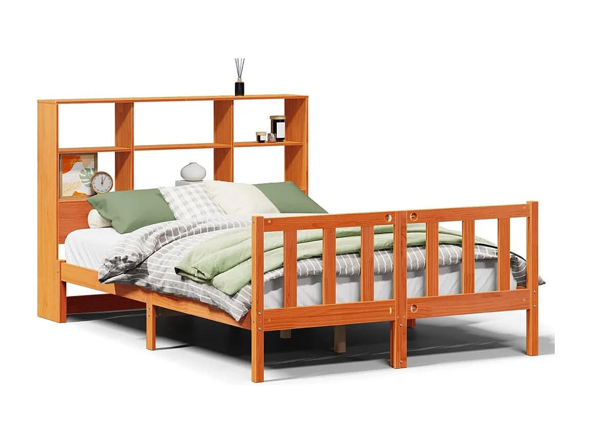 Cama com estante sem colchão 140x190 cm pinho maciço