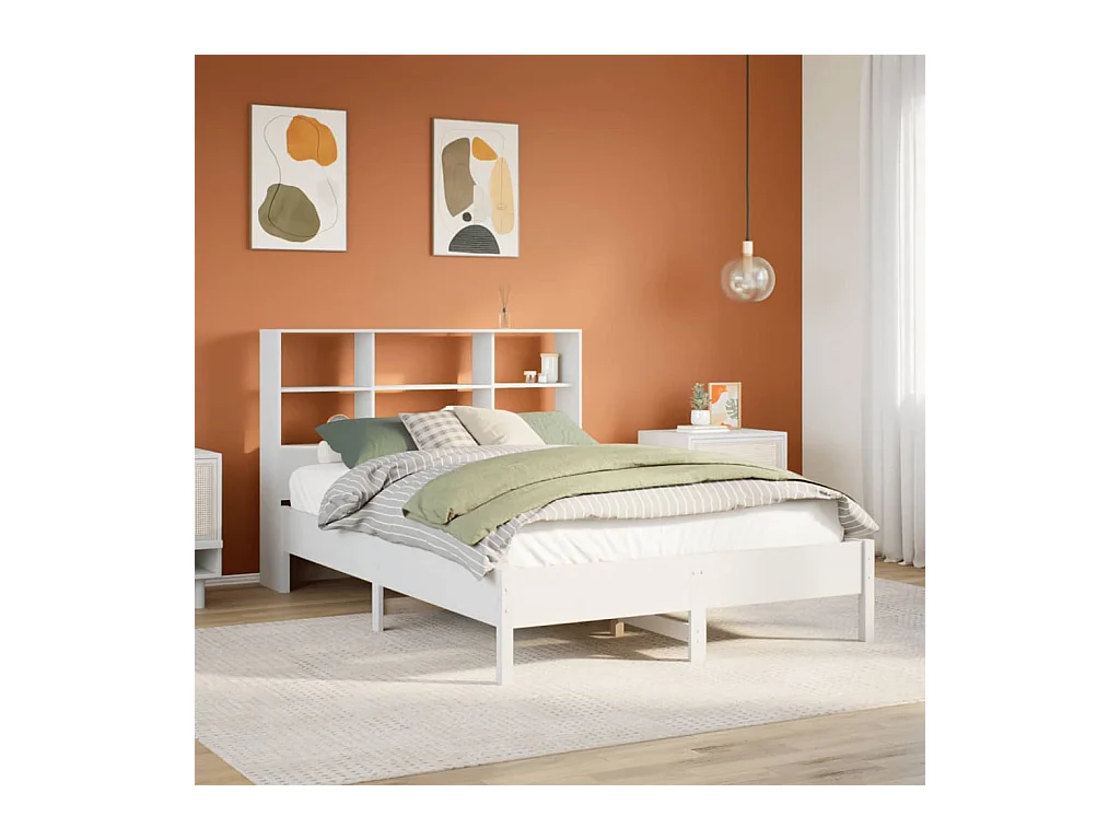 Lit bibliothèque sans matelas blanc 140x190 cm bois pin massif