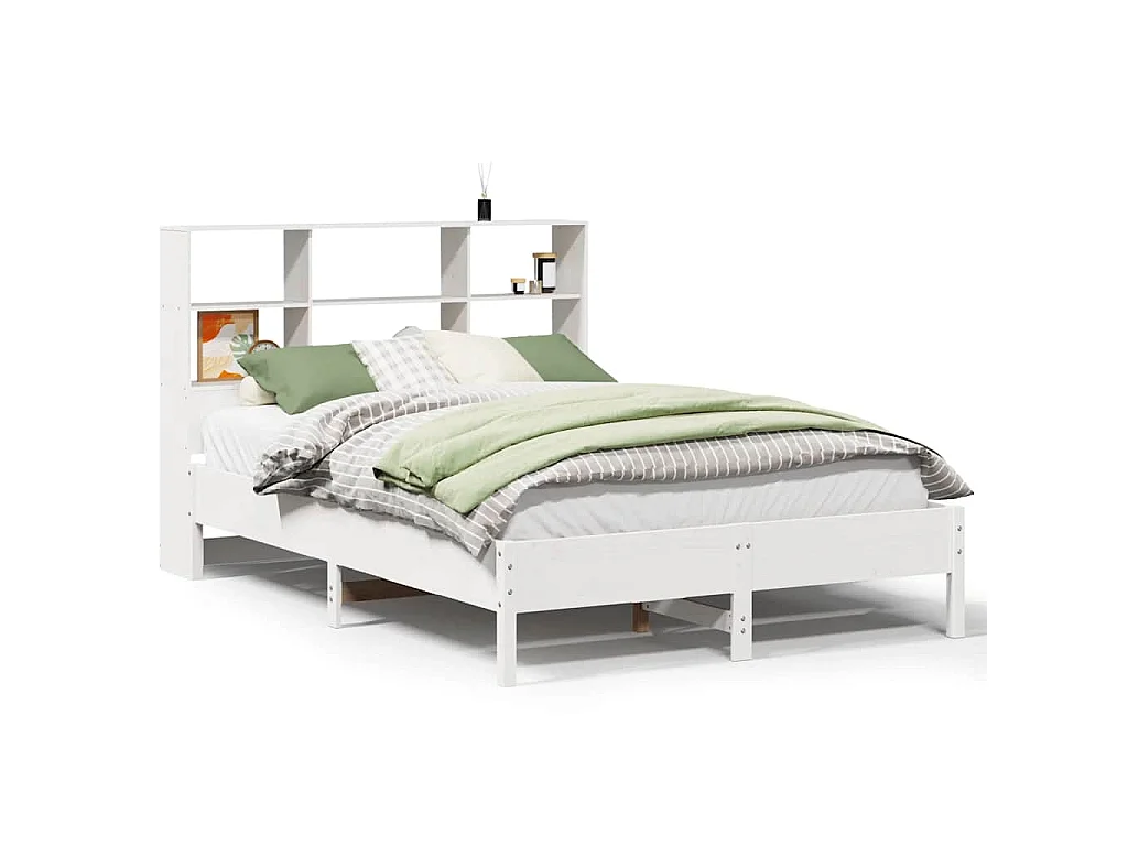 Lit bibliothèque sans matelas blanc 140x190 cm bois pin massif