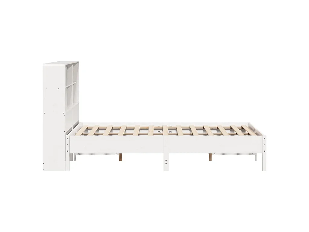 Lit bibliothèque sans matelas blanc 140x190 cm bois pin massif