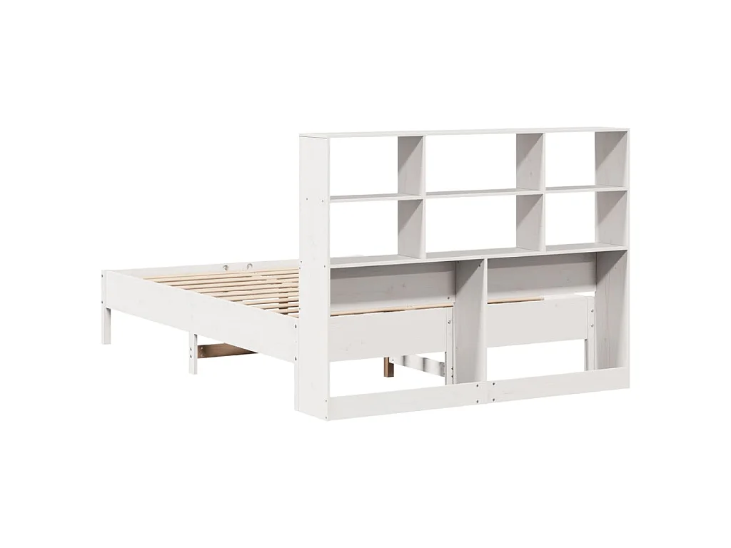 Lit bibliothèque sans matelas blanc 140x190 cm bois pin massif