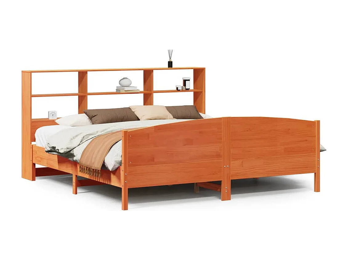 Cama con estantería sin colchón madera maciza marrón 200x200 cm