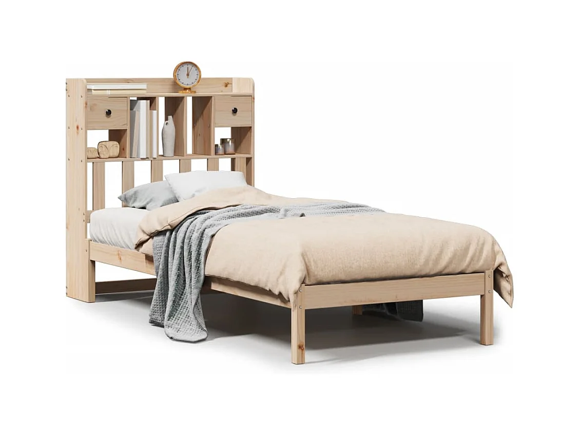 Lit bibliothèque sans matelas 100x200 cm bois massif de pin