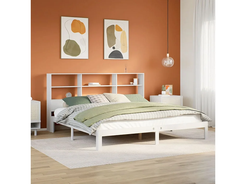 Lit bibliothèque sans matelas blanc 180x200 cm bois pin massif