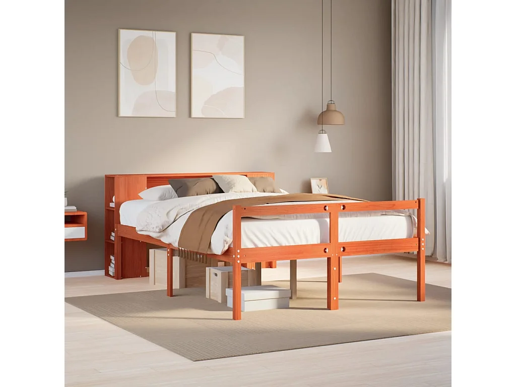 Bed met boekenkast zonder matras hout wasbruin 140x190 cm