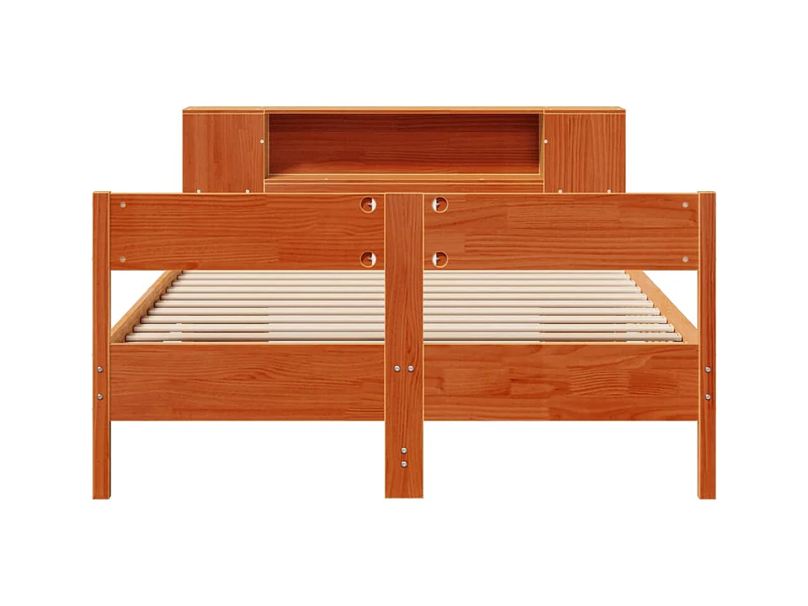 Cama con estantería sin colchón madera maciza marrón 135x190cm