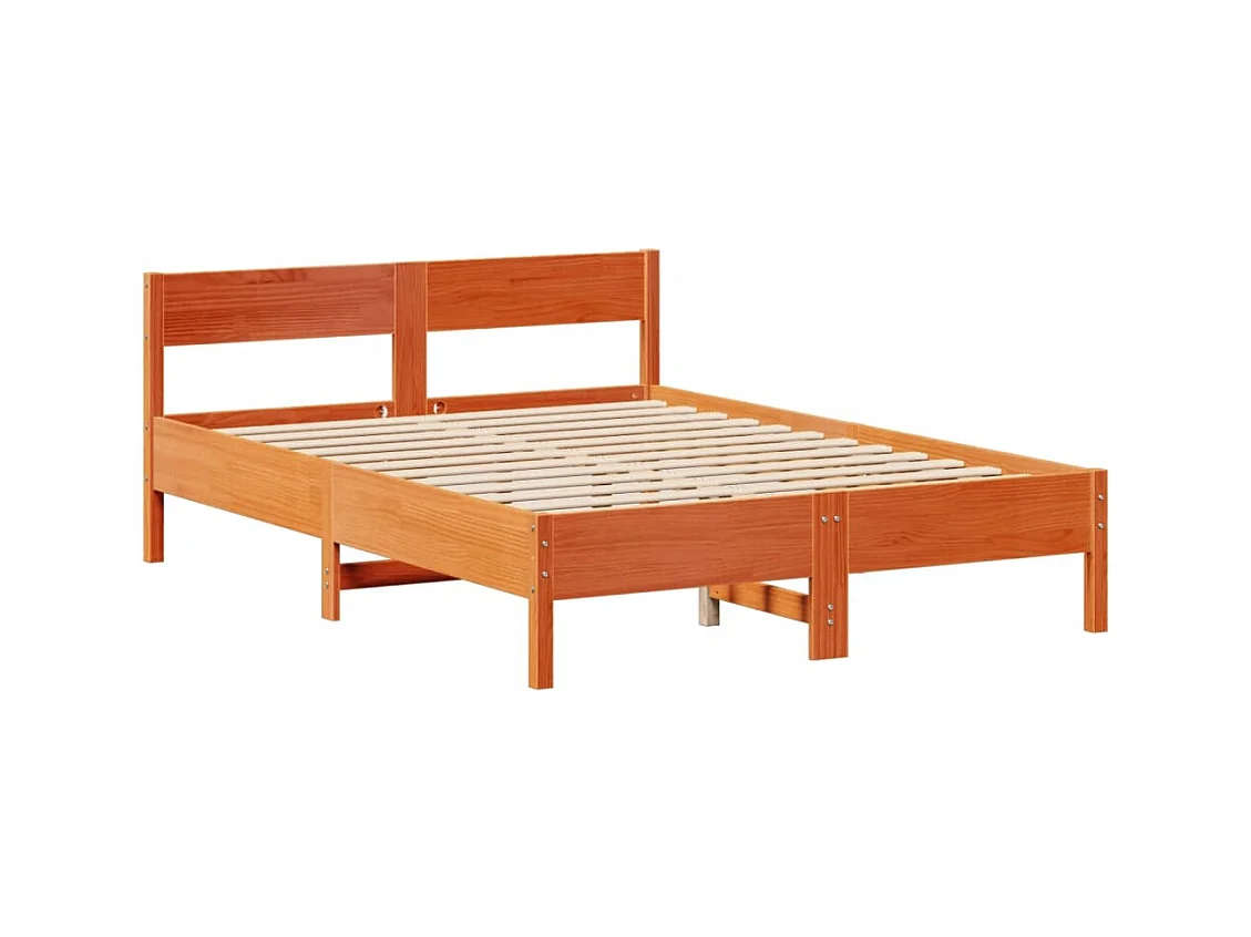Cama con estantería sin colchón madera maciza marrón 135x190cm