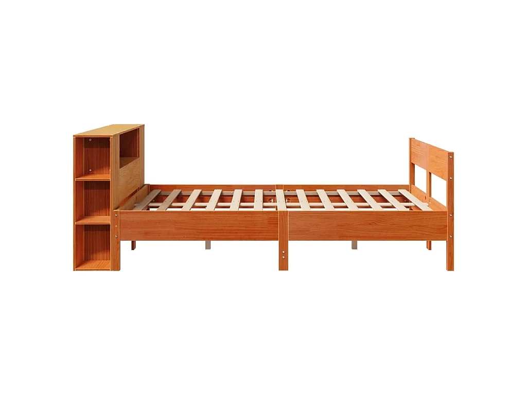Lit bibliothèque sans matelas cire marron 135x190 cm pin massif