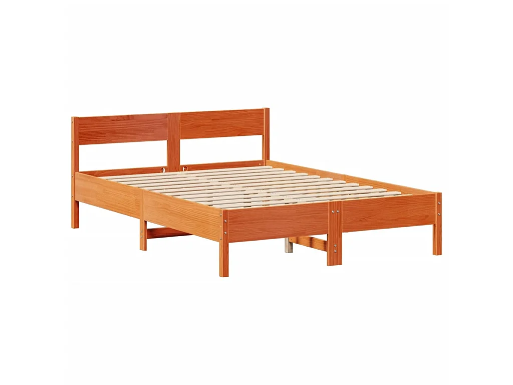 Lit bibliothèque sans matelas cire marron 135x190 cm pin massif