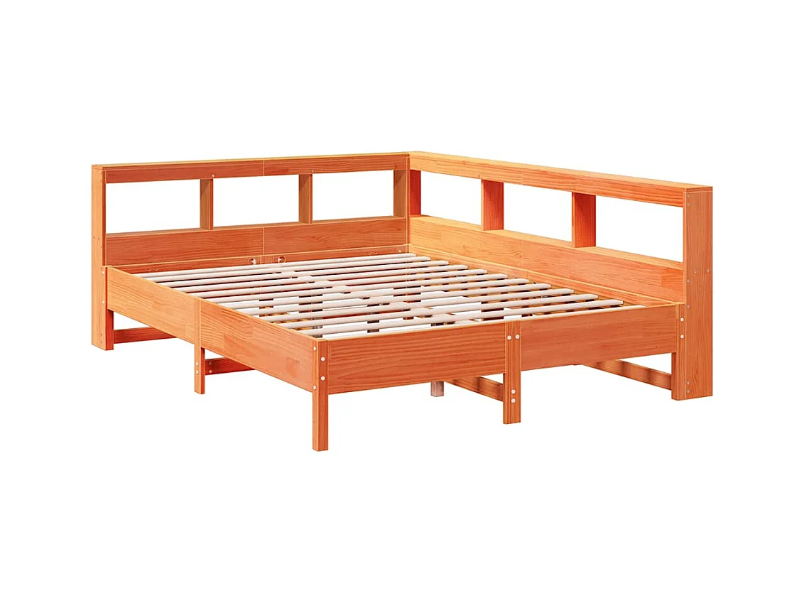Lit bibliothèque sans matelas cire marron 140x190 cm pin massif