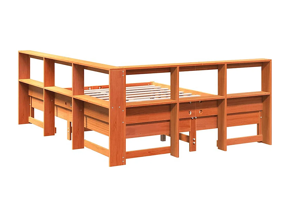 Lit bibliothèque sans matelas cire marron 140x190 cm pin massif