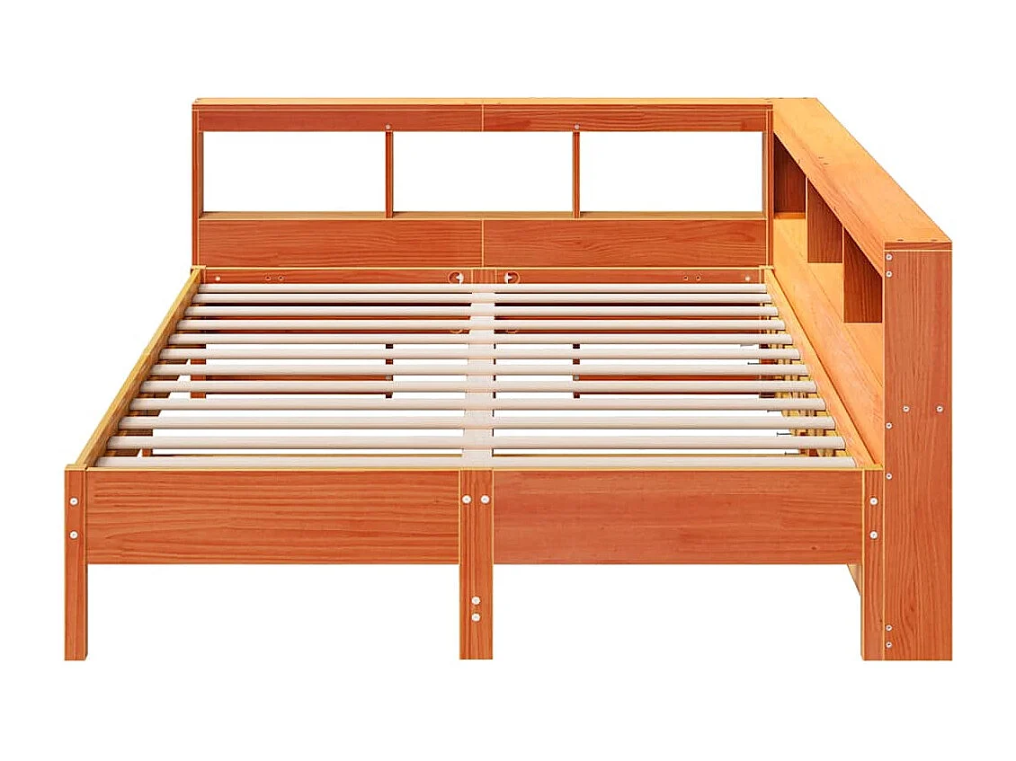 Lit bibliothèque sans matelas cire marron 140x190 cm pin massif