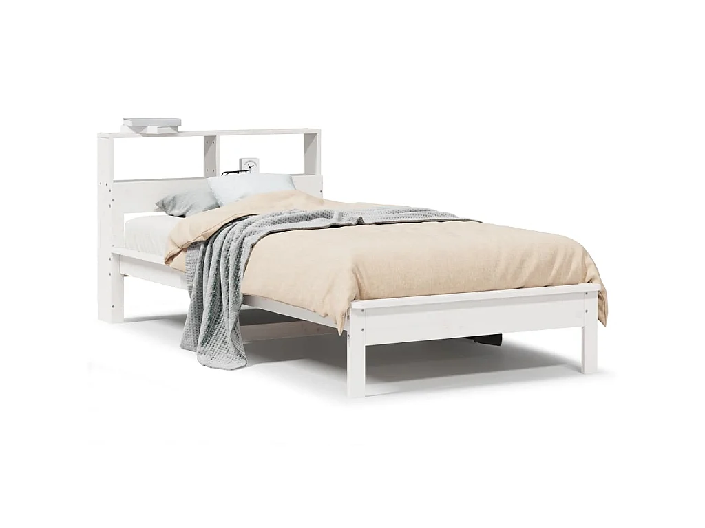 Lit bibliothèque sans matelas blanc 75x190cm bois de pin massif