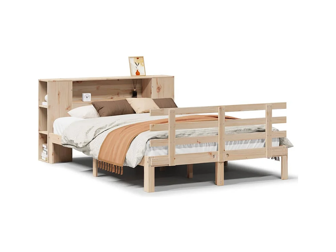 Lit bibliothèque sans matelas 150x200 cm bois massif de pin