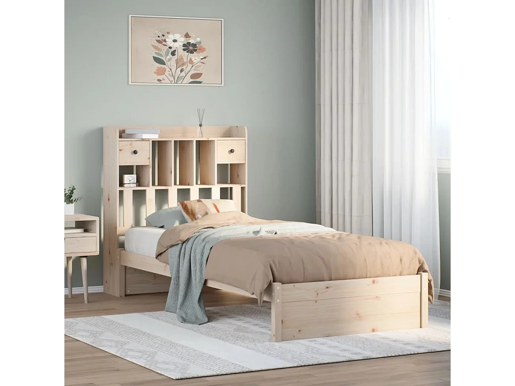Letto Libreria senza Materasso 90x200 cm Legno Massello Pino