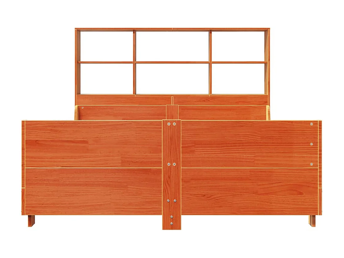 Lit bibliothèque sans matelas cire marron 135x190cm bois massif
