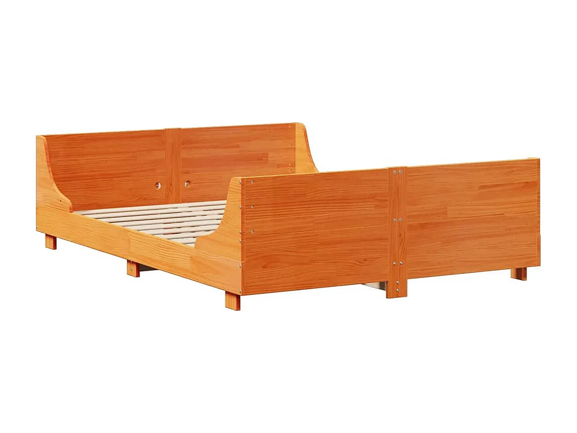 Lit bibliothèque sans matelas cire marron 135x190cm bois massif