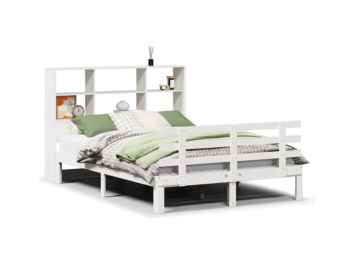 Lit bibliothèque sans matelas blanc 140x190 cm bois pin massif