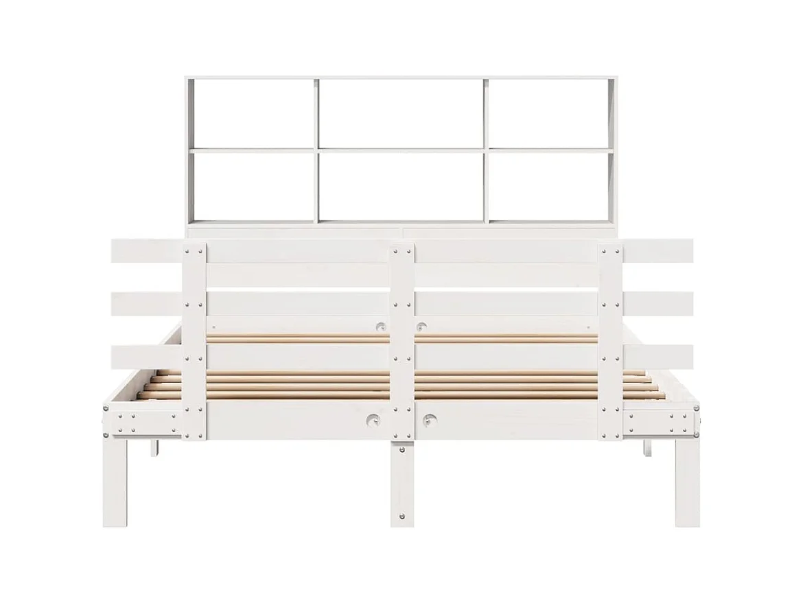 Lit bibliothèque sans matelas blanc 140x190 cm bois pin massif