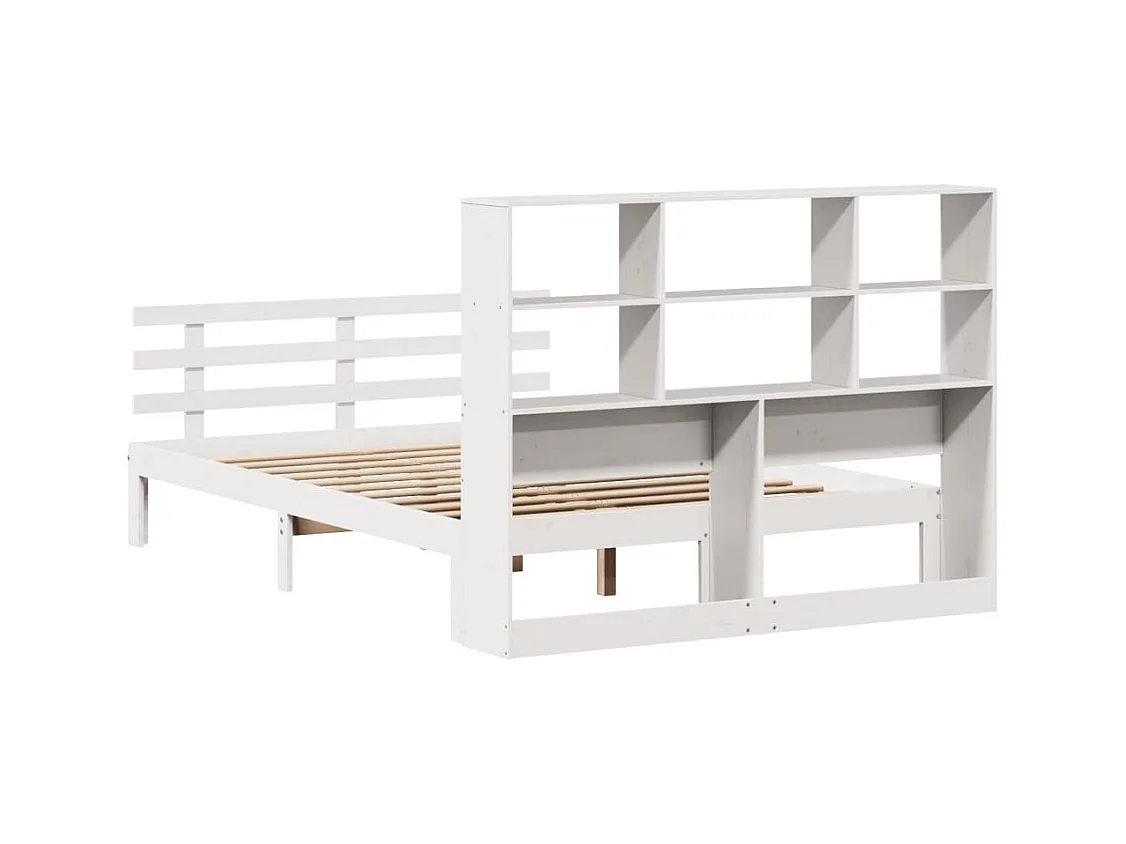 Lit bibliothèque sans matelas blanc 140x190 cm bois pin massif