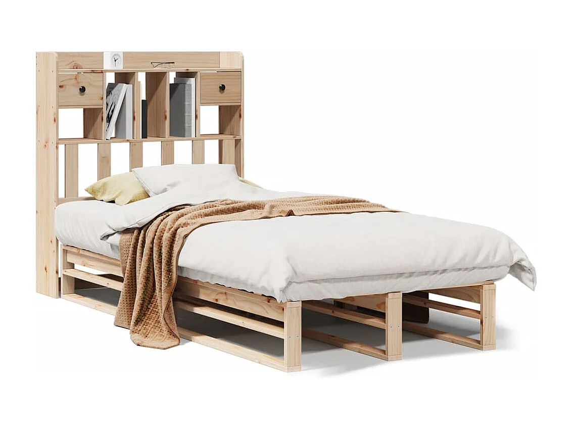 Lit bibliothèque sans matelas 90x190 cm bois de pin massif