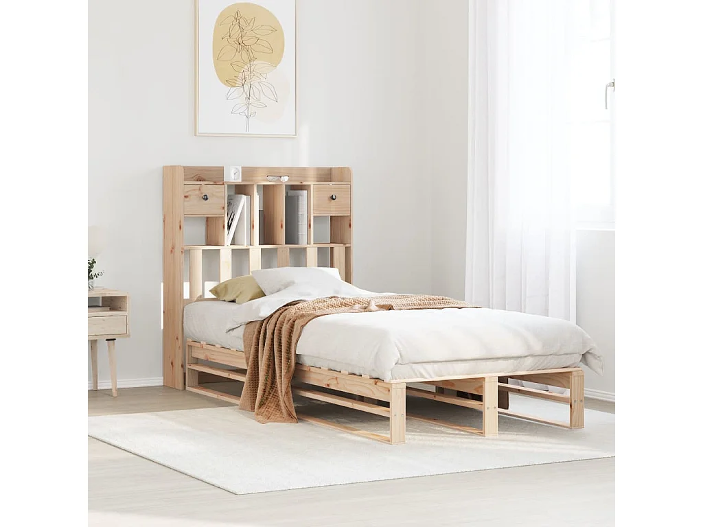 Massivholzbett mit Regal ohne Matratze 90x190 cm Kiefer