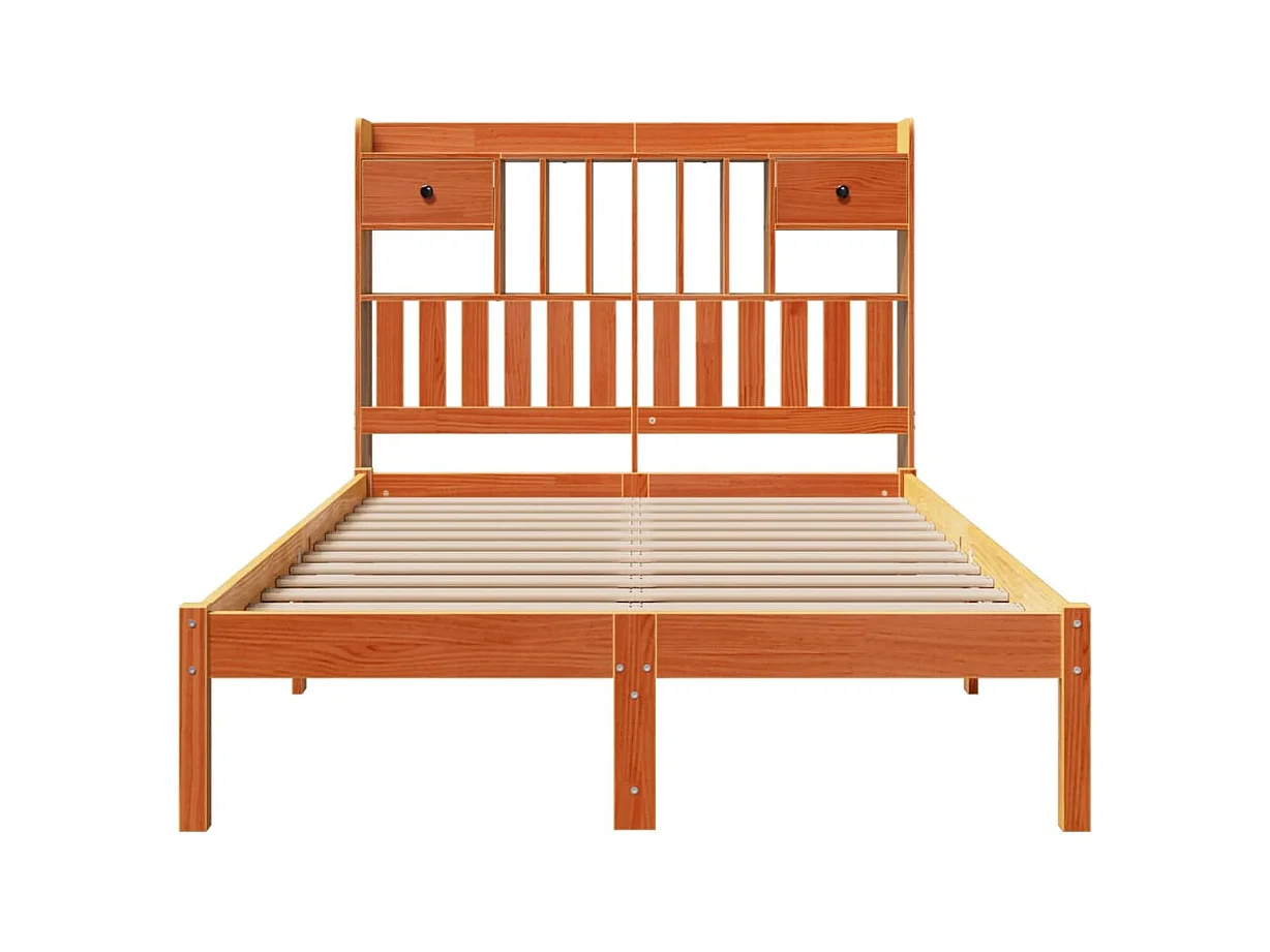 Cama con estantería sin colchón madera maciza marrón 135x190cm