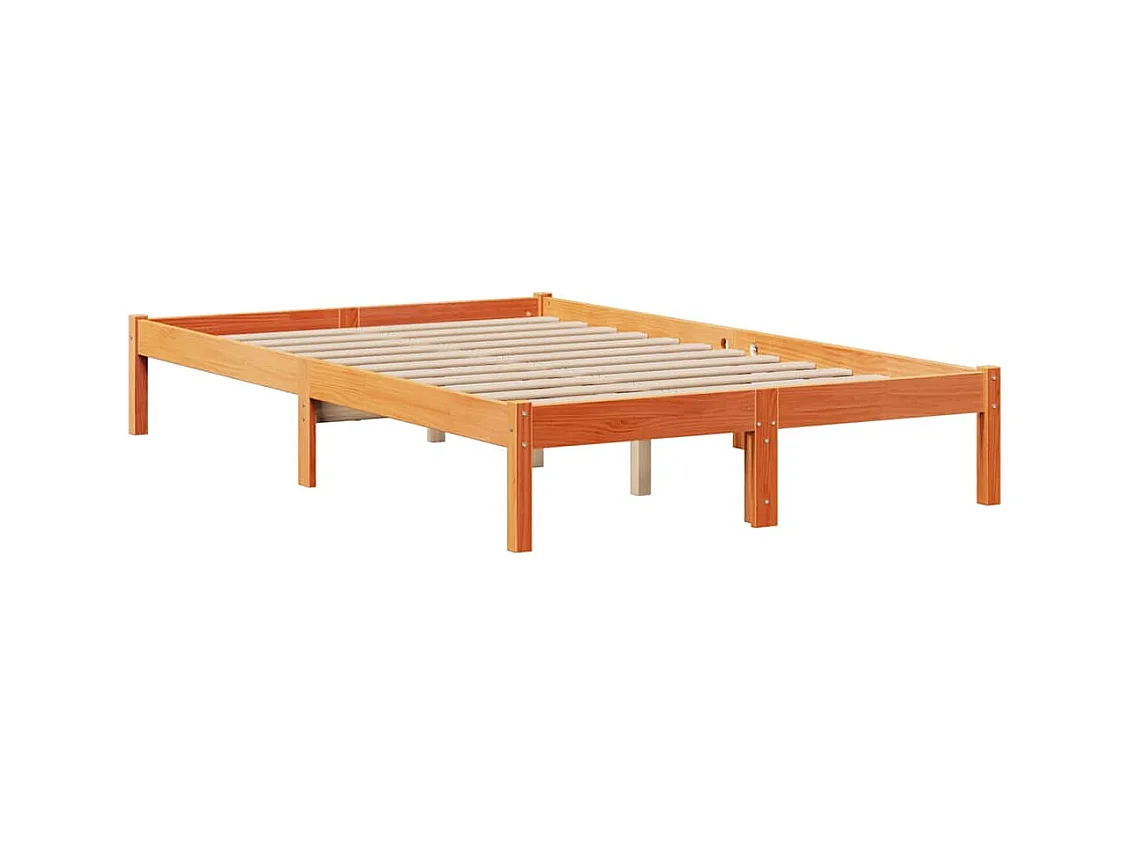 Cama con estantería sin colchón madera maciza marrón 135x190cm